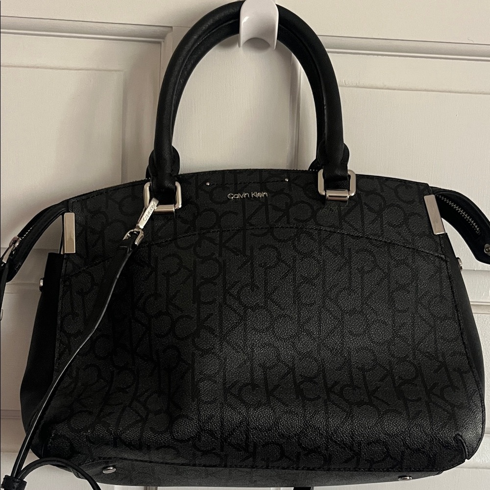 Calvin Klein Raelynn Black Signature Satchel with Shoulder Strap